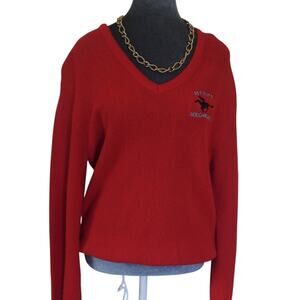 Vintage Signet Red V Neck Sweater Mens M Horse Embroidered Equestrian USA EUC